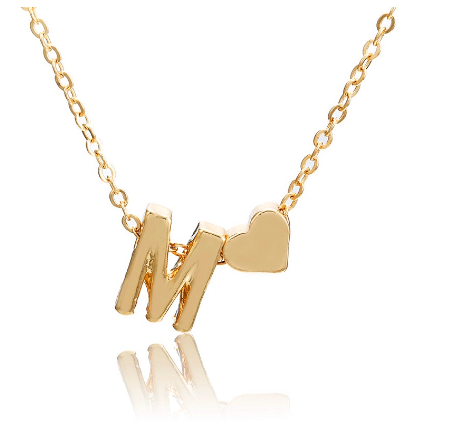 Fashion 26 Letter Pendant Necklace Peach Heart Letter Necklace Clavicle Chain Choker for Men Women Jewelry Gifts M