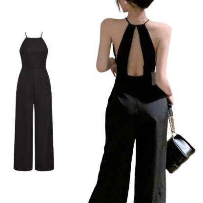 Lovito Casual Plain Tie Back Backless Jumpsuit for Women L74ED351(Multi-color)