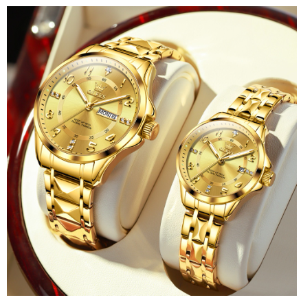 Olevs Couple Watch Waterproof Stainless Steel Box Gold Luxury Business Texture Luminous Watch ALL GOLD
