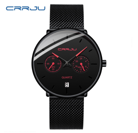 CRRJU Men's Watch Original Brand Multifunctional Fashion Business Analog Quartz Stainless Steel Waterproof 2263 X RED 1