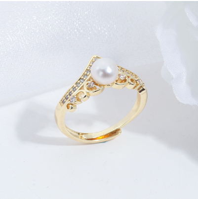 Crown Ring Freshwater Pearl Adjustable Ring