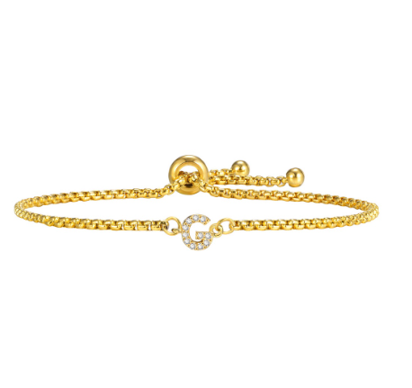 Vnox Handmade Initial Letter Bracelet,Gold Alphabet Charms Chain with Ball Clasp,Luxury Gifts for Women G