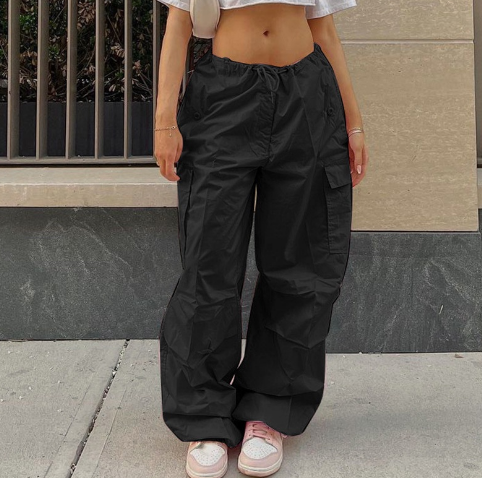 Hot Style Women's Low Waist Pocket Loose Drawstring Street Trousers