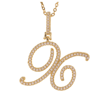 Fashion A-Z Initial Cursive Letters Pendant Necklace For Women Gold Color Shiny Rhinestone Chain Necklace Jewelry Gift X