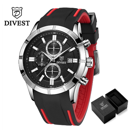 DIVEST Brand Men's Watches Business Fashion Casual Chronograph Quartz Men Watch Sport Waterproof Luminous 9015 SILVER SILVER BLACK