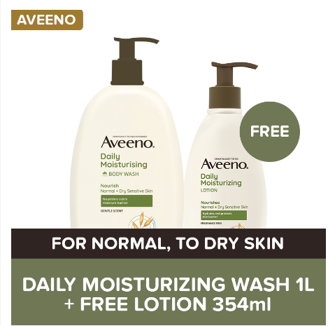 Aveeno Daily Moisturizing Body Wash 1L + Free Lotion 354ml