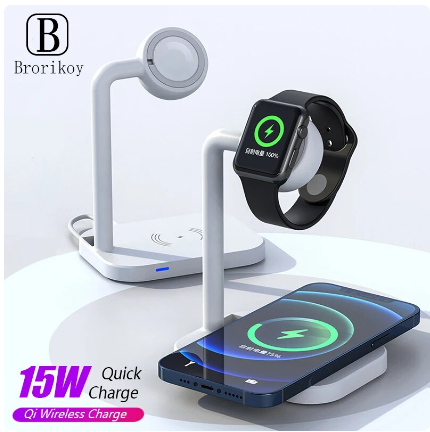 15W 2 in 1 Wireless Charger Stand for iPhone 12 13 Pro 11 XS Max Samsung Wireless Fast Charging Stand Dock for iWatch 6 5 4 3 2