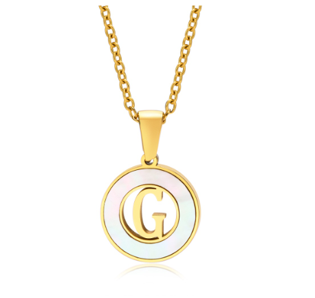 Vnox 18K Gold Stainless Steel Letters Pendant Necklace,Round Hollow 26 Alphabet Necklace for Women G