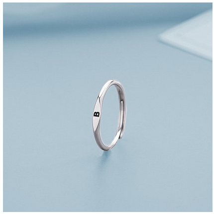 Fashion 925 Silver 26 A-Z Initial Letters Open Ring Birthday Jewelry Adjustable Gift For Women B