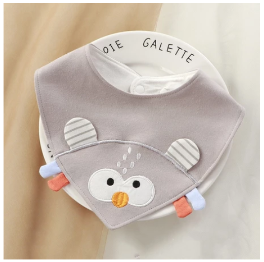 Newborn Cotton Soft Bibs 3 Layers Cartoon Pattern Triangle Scarf Boys Girls Baby Bib Burp Hidden Buttons 360 Degree Rotatable 0-3 Y NB6