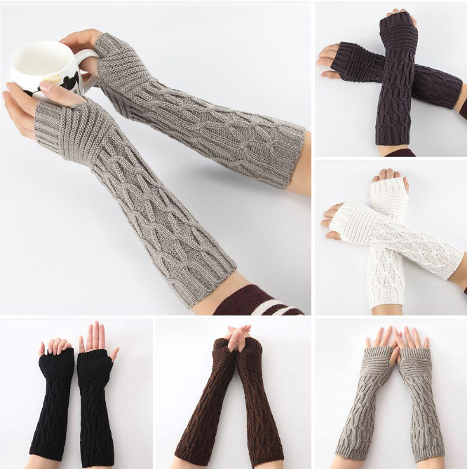 CACTU Fashion Fingerless Mittens Soft Thick Warm Long Knitted Gloves Candy Color Men Women Arm Warmers/Multicolor