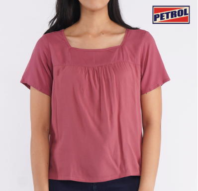 Petrol Ladies Modified Woven Boxy Fitting Blouse Rayon Fabric Trendy Fashion 104707-U Old Rose