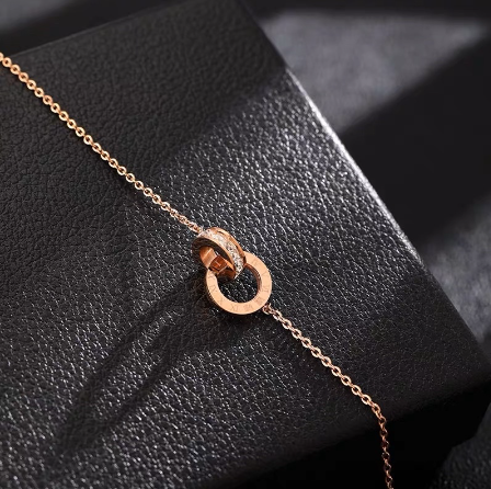 18k Rose Gold Plated Roman Double Ring Necklace and Earrings Set Fine Jewelry for Women