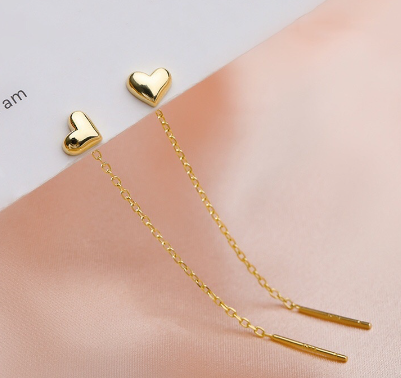18k Gold Ear Line Tassel Earrings Simple Fashion Earring (heart)