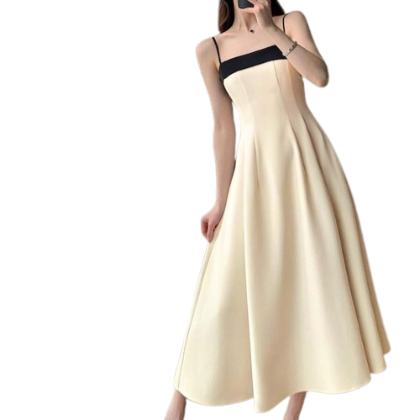 Lovito Women Elegant Plain Colorblock Fabric Stitching Dress L65ED171 (Multi-color)