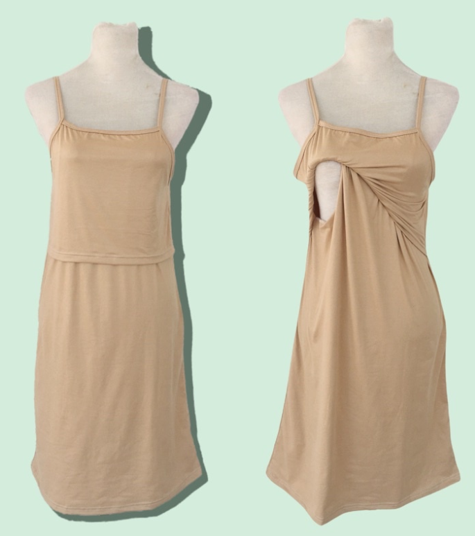 Best Moms Maternity and Nursing Spaghetti Dress Breastfeeding Wear NUDE