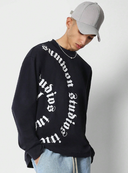 SUMWON Full Sleeve Tee With Spiral Front And Back Graphic Print College Ready