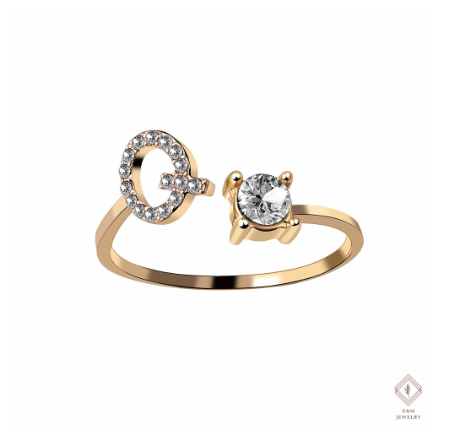 26 Letter Rings Cubic 14K Gold Promise Ring Diamond Ring Wedding 925 Silver Ring Adjustable Size Q