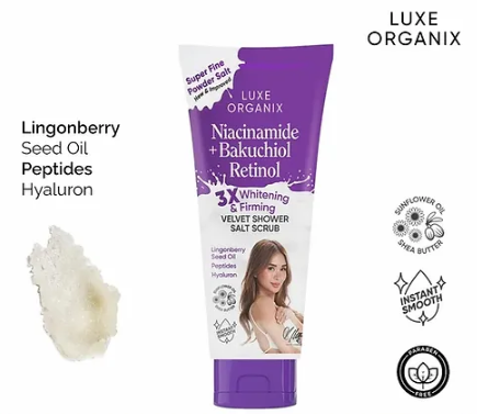 LUXE ORGANIX Niacinamide + Bakuchiol Retinol Velvet Shower Salt Scrub 320G