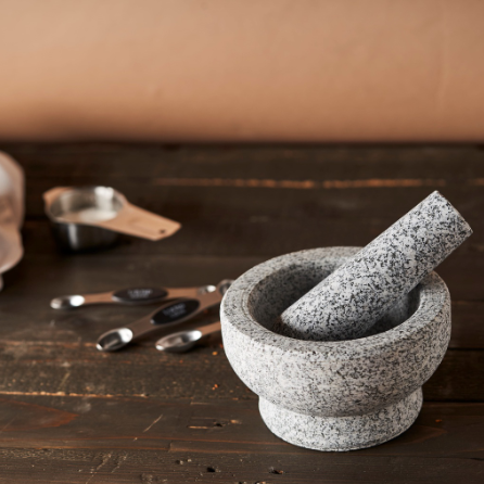 Famco Granite Mortar & Pestle, Durable Stone, Manual Grinder, Rustic Style, Easy to Clean, Versatile