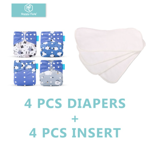 Happyflute 4Pcs Pocket Diapers Plus 4 Pcs Microfiber Insert Reusable Washable Ecological Cloth Diaper Fit 3 15kg Baby Set 17