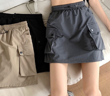 Lovito Casual Plain Pocket Skirt for Women LNE16165 Dark Grey