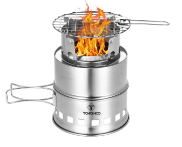 TOMSHOO Upgrade Camping Stove & Backpacking Stove with Wood Ash Plate & Foldable Handle , Portable Folding Windproof Wood