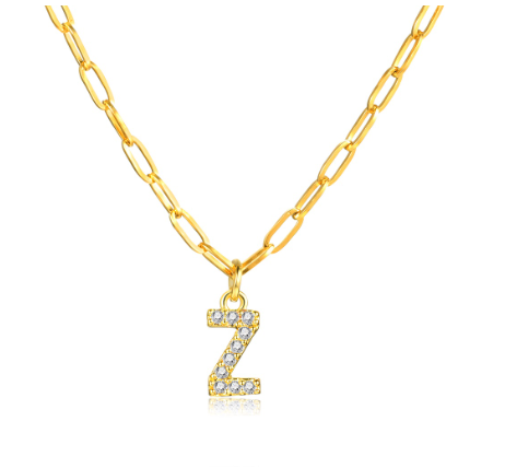 Vnox 18K Gold Initial Letter Necklace,Gold Letter Necklace,Initial Necklace Z