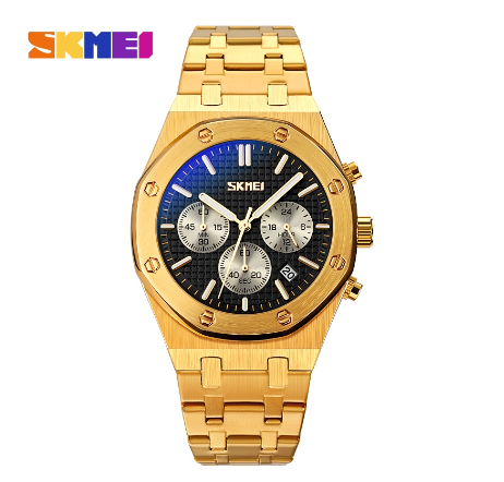 SKMEI Quartz Watch Waterproof Stainless Steel Zinc Alloy Men 9296 GOLD BLACK