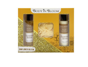 BODY IN BLOOM Sunflower Bloom Body Wash 120ML and Body Lotion 120ml with Bath Puff
