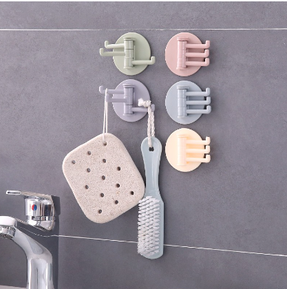Bathroom Kitchen Seamless Paste 3-Branch Rotating Hook Sticky Hook Multifunctional Hook Sticky Hook