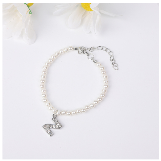 26 Letters Alphabet Initials Pearl Beaded Bracelet Bangle Women Jewelry Gift New