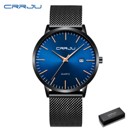 CRRJU Men Watches Quartz Ultra Thin Waterproof Fashion Business Casual Stainless Steel 2172 BLACK BLUE ROSEGOLD
