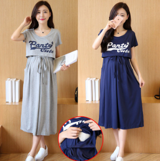 Maternity Dress Solid Color Short Sleeve Nursing Dress Pregnant Women Clothes