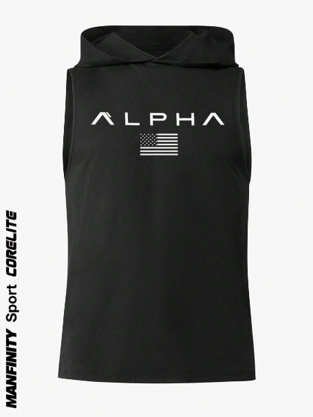 Manfinity Sport Corelite Men Stylish Letter Printed Sleeveless Hooded Sports Tank Top