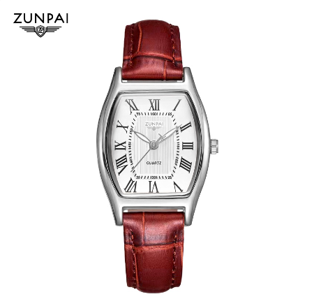 Zunpai Watch For Woman Original Waterproof Leather Strap Fashion Trend Elegant Girls Women Square Watch RED SILVERY