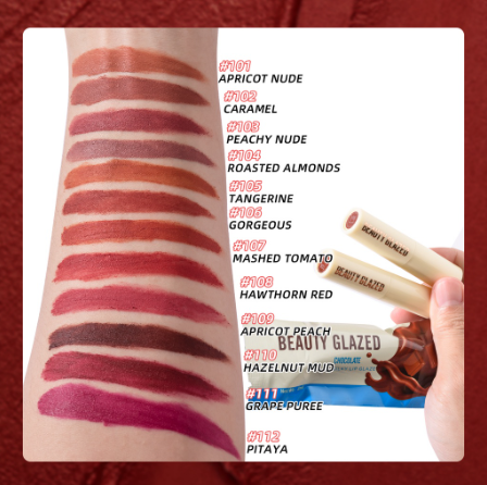 BEAUTY GLAZED 12 Colors Liptint Matte Finish Waterproof longlasting Lip tint White Velvet Mist Matte Powder Lipstick Clay Lipcream Lightweight Lipstick Makeup set