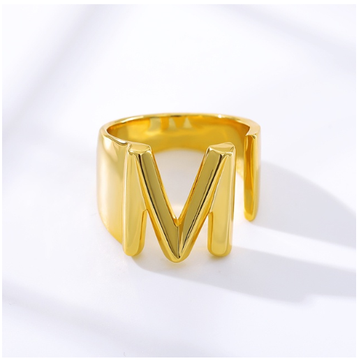 Maxzone Fashion Adjustable Open Gold Initial Rings For Women Stainless Steel A-Z Letter Ring Ladies Meaningful Wedding Jewelry Gift M