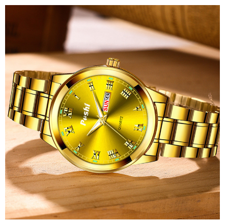 POSHI Dual Calendar Watch Men Waterproof Luminous Automatic Stainless Steel Quartz 01