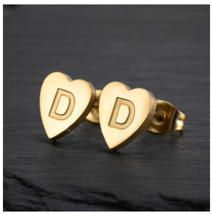 Stainless Steel Cute Small Tiny Heart Initial English Letter Stud Earrings For Women Gold Color Alphabet Jewelry Birthday Gift D