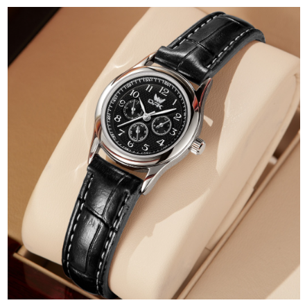 OPK Watch For Woman Women WaterProof Original Stainless Steel Leather With Box Fashion Quartz Ladies Watch  BLACK DIAL BROWN STRAP