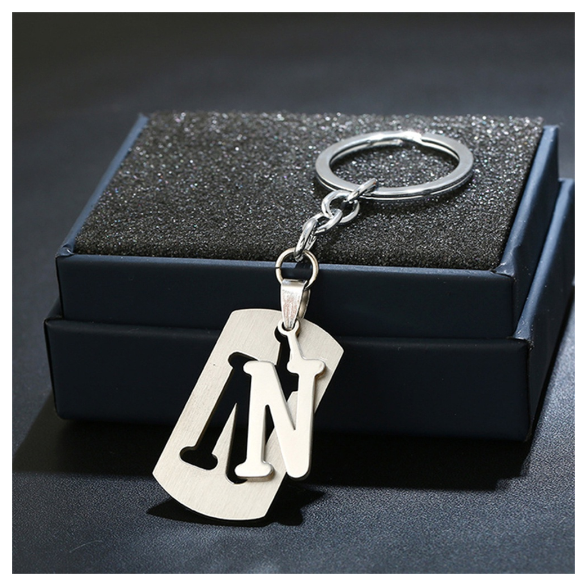 Stainless Steel 26 Letters Keychain Women Men Backpack Purse Charms Metal A To Z Alphabet Pendant With Key Holder For Couple N