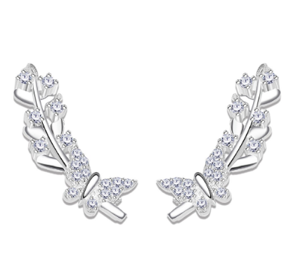 Italy Sterling Silver Butterfly Design Ear Cuff Hook Earrings