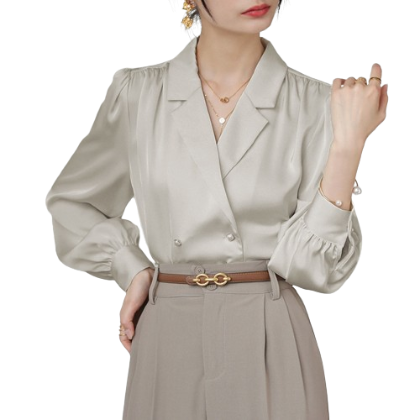 Lovito Women Double Button Blouse LNA34149 (Apricot)