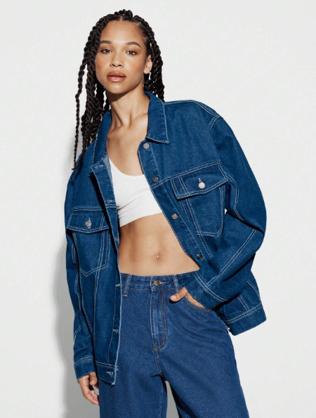 SUMWON WOMEN Denim Stitch Detail Jackets With Back Embroidery Design