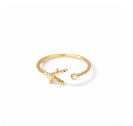 【Y&X】No fade 18K Gold 26 Initial Letters A G J Cubic Zircon Crystal Open Rings Finger Women Jewelry Gift K