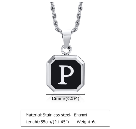 Meaeguet A-Z Letter Necklace for Men,Stainless Steel Square Letter Pendant Chain Necklace Jewelry Gifts P