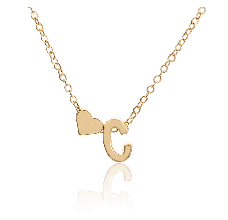 Fashion 26 Letter Pendant Necklace Peach Heart Letter Necklace Clavicle Chain Choker for Men Women Jewelry Gifts C