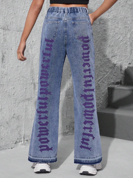 Teen Girls Personalized Printed Vintage Jeans For Daily And Versatile Outfits