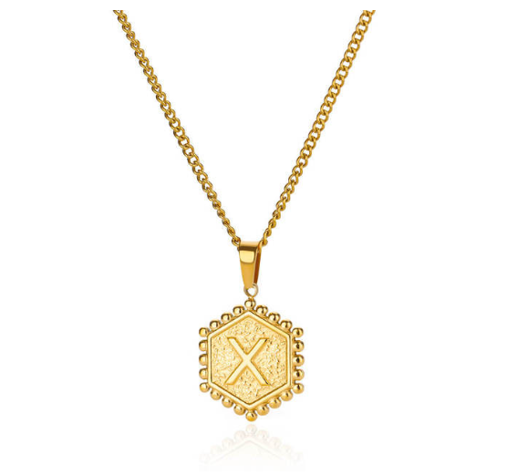 Fashion Hexagon A-Z Letter Necklaces For Women Stainless Steel Initial Hexagon Pendant Necklace X